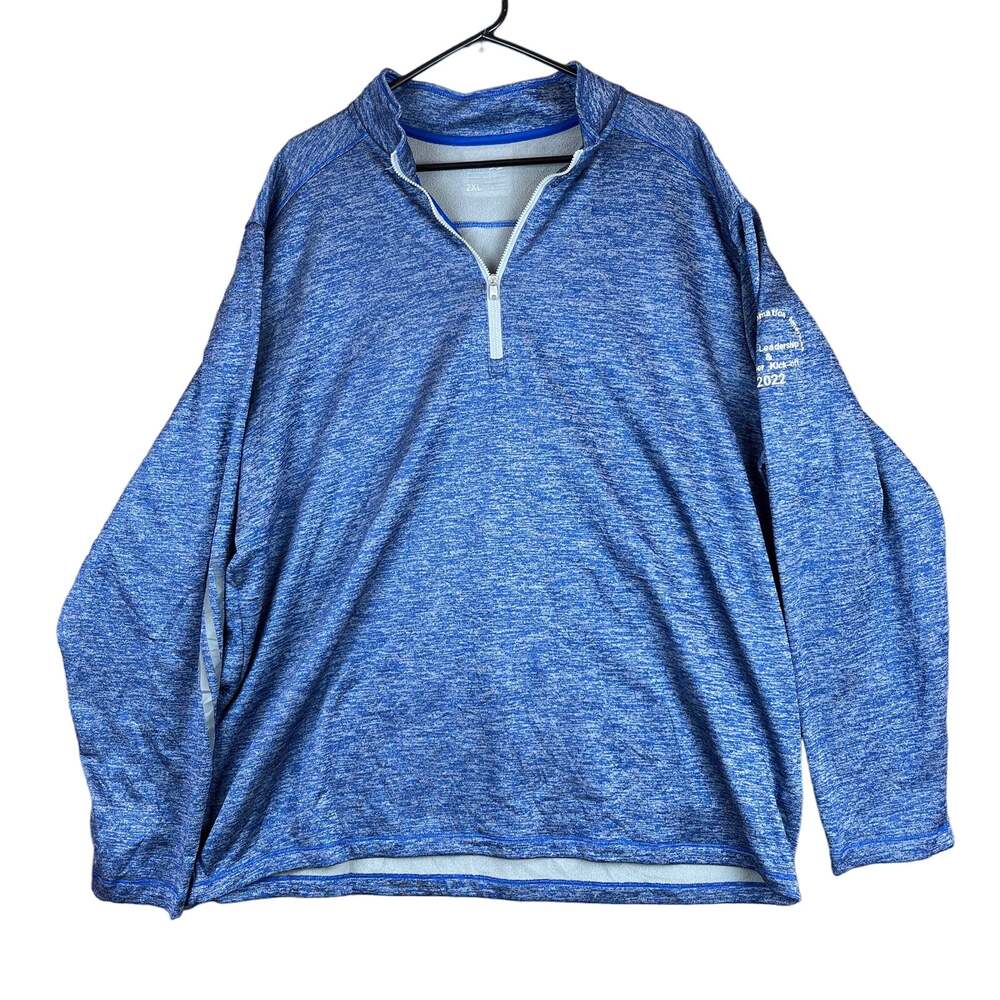 Adidas Mens Jacket Heathered Blue Fleece Lined 1/4 V Zip Long Sleeve 2XL